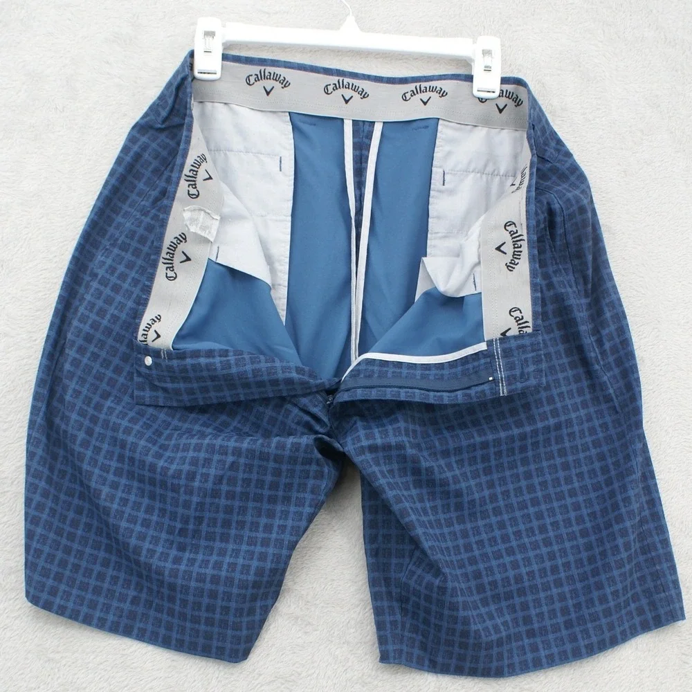 Callaway‎ Mens Blue Grid Print Stretch Golf Shorts Size 38 Flat Front Athletic